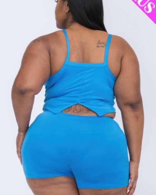 plus size split back cami top & shorts set
