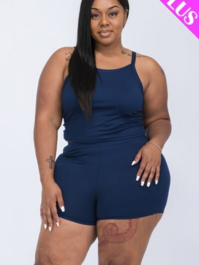 Plus Size Split Back Cami Top & Shorts Set Plus Size Split Back Cami Top & Shorts Set