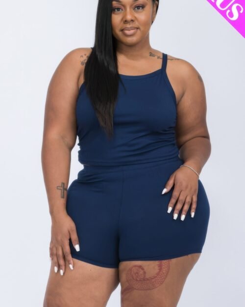 plus size split back cami top & shorts set