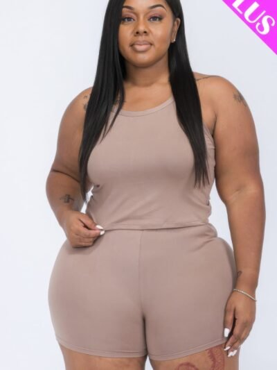 Plus Size Split Back Cami Top & Shorts Set Plus Size Split Back Cami Top & Shorts Set