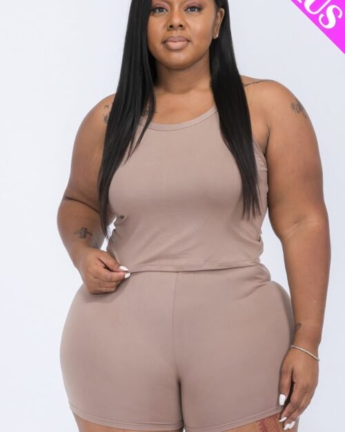plus size split back cami top & shorts set