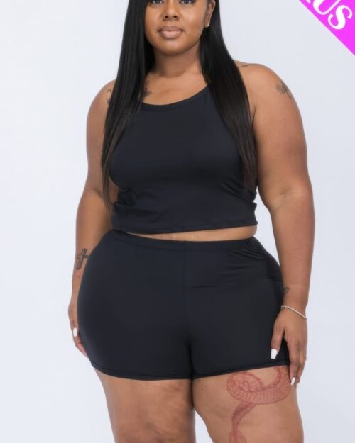 plus size split back cami top & shorts set
