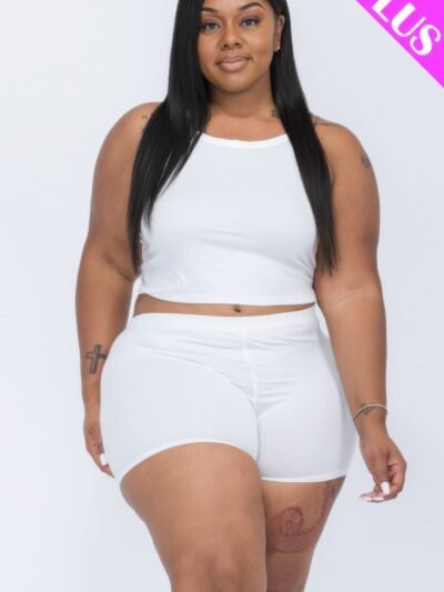 Plus Size Split Back Cami Top & Shorts Set Plus Size Split Back Cami Top & Shorts Set