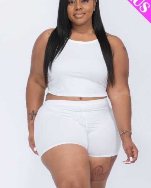 plus size split back cami top & shorts set
