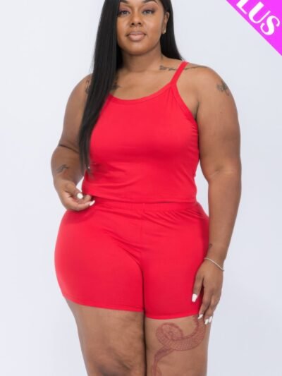 Plus Size Split Back Cami Top & Shorts Set Plus Size Split Back Cami Top & Shorts Set