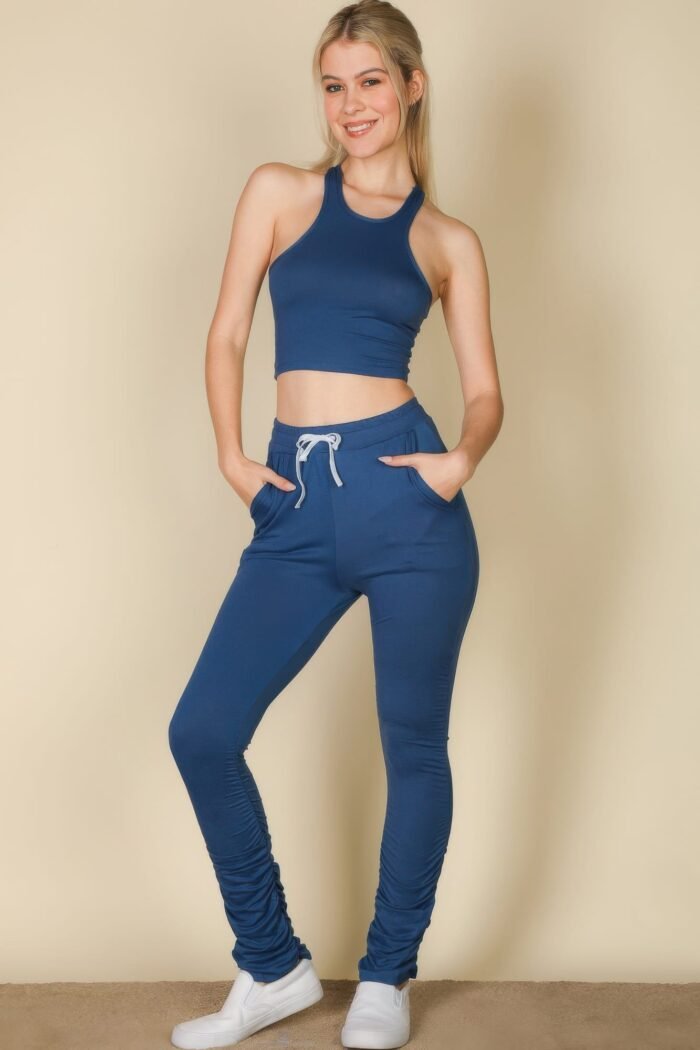 Crop tank top & ruched pants set - image 1