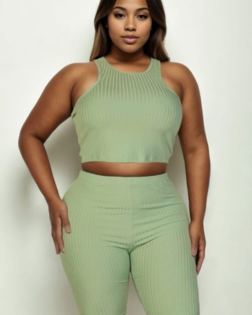 Plus Size Ribbed Cropped Tank Top And Biker Shorts Set