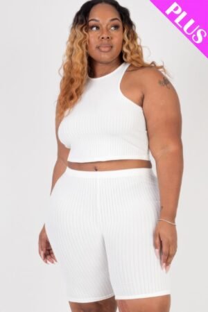 Plus Size Ribbed Cropped Tank Top And Biker Shorts Set Plus Size Ribbed Cropped Tank Top And Biker Shorts Set
