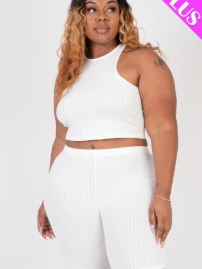 Plus Size Ribbed Cropped Tank Top And Biker Shorts Set Plus Size Ribbed Cropped Tank Top And Biker Shorts Set