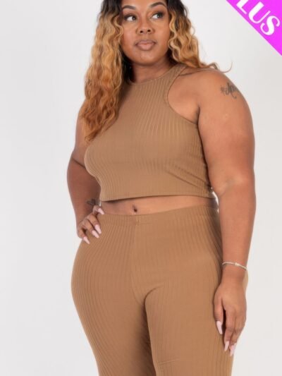 Plus Size Ribbed Cropped Tank Top And Biker Shorts Set Plus Size Ribbed Cropped Tank Top And Biker Shorts Set