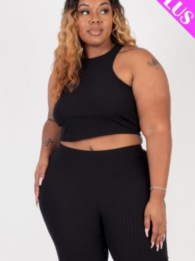 Plus Size Ribbed Cropped Tank Top And Biker Shorts Set Plus Size Ribbed Cropped Tank Top And Biker Shorts Set