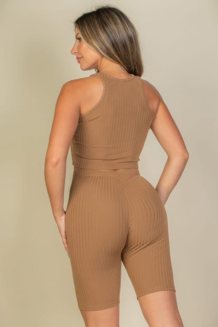 Ribbed cropped tank top and biker shorts set