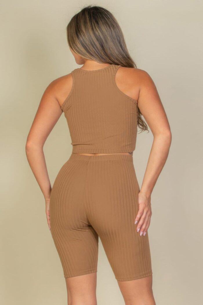 Ribbed cropped tank top and biker shorts set