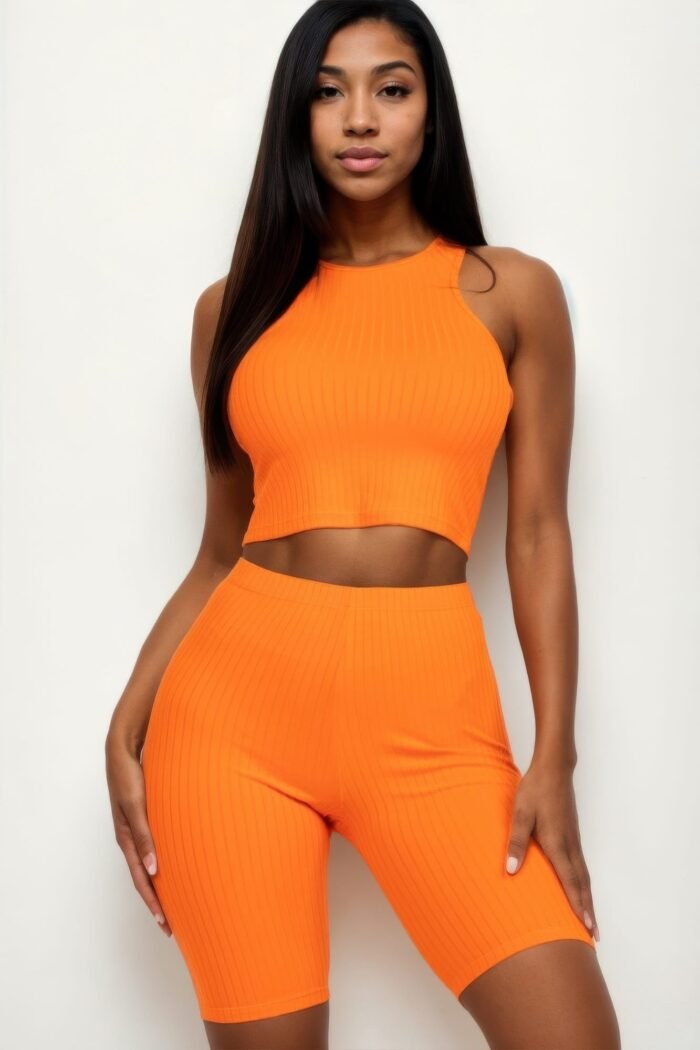 Ribbed cropped tank top and biker shorts set