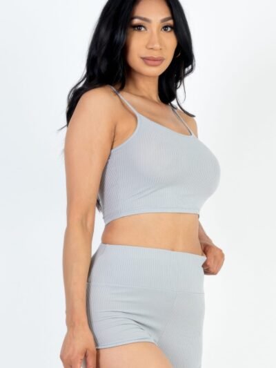 Ribbed Cami Crop Top & Ruched Shorts Set Ribbed Cami Crop Top & Ruched Shorts Set