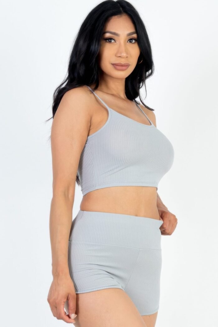 Ribbed cami crop top & ruched shorts set