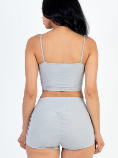 Ribbed Cami Crop Top & Ruched Shorts Set Ribbed Cami Crop Top & Ruched Shorts Set