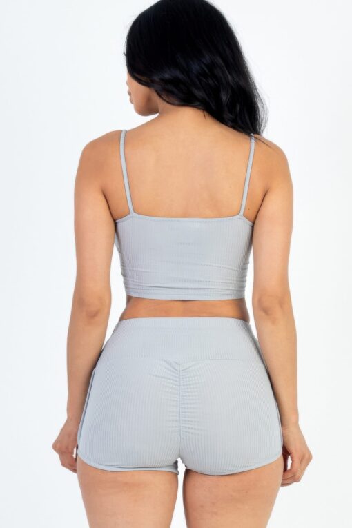 Ribbed Cami Crop Top & Ruched Shorts Set - Image 5