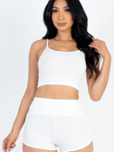 Ribbed Cami Crop Top & Ruched Shorts Set Ribbed Cami Crop Top & Ruched Shorts Set