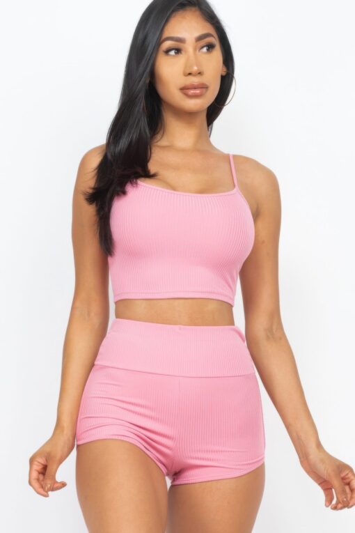 Ribbed Cami Crop Top & Ruched Shorts Set - Image 12