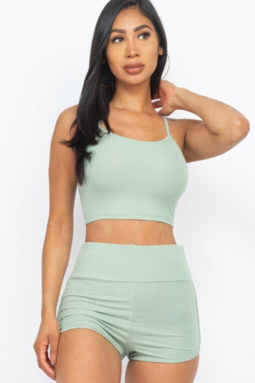 Ribbed Cami Crop Top & Ruched Shorts Set - Image 13