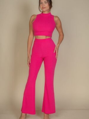 Ribbed Mock Neck Crop Tank Top & Bootcut Pants Set