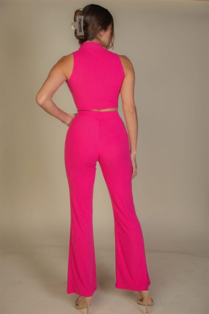 Ribbed mock neck crop tank top & bootcut pants set