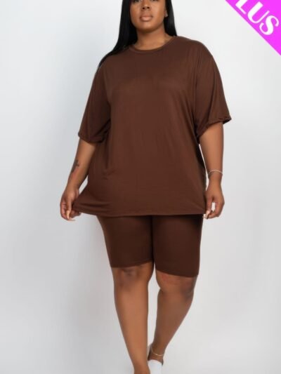 Plus Size Loose Fit Top & Biker Shorts Set Plus Size Loose Fit Top & Biker Shorts Set
