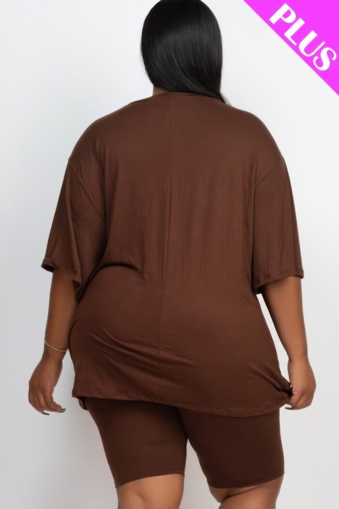 Plus size loose fit top & biker shorts set