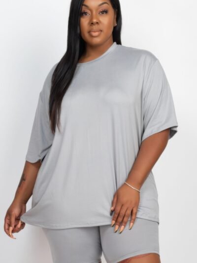 Plus Size Loose Fit Top & Biker Shorts Set Plus Size Loose Fit Top & Biker Shorts Set