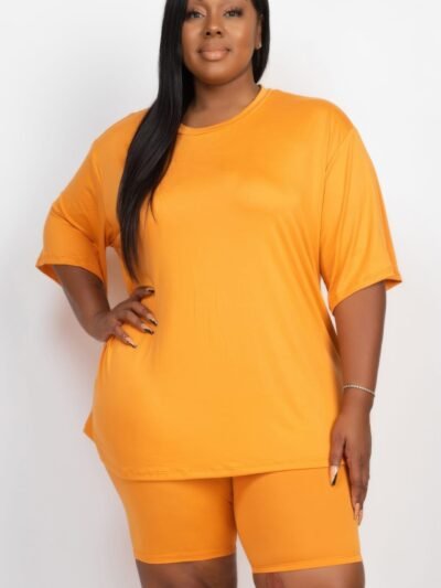 Plus Size Loose Fit Top & Biker Shorts Set Plus Size Loose Fit Top & Biker Shorts Set