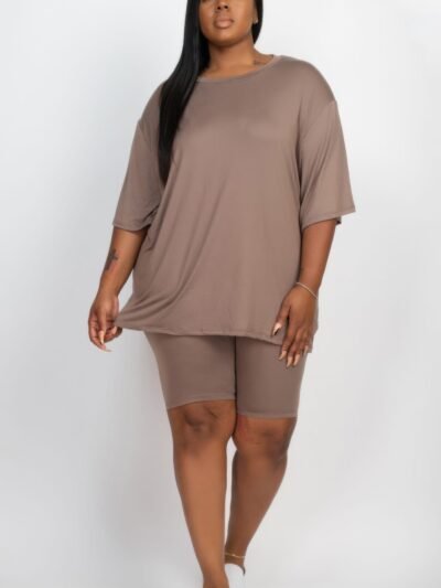 Plus Size Loose Fit Top & Biker Shorts Set Plus Size Loose Fit Top & Biker Shorts Set