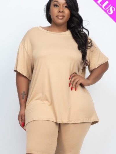 Plus Size Loose Fit Top & Biker Shorts Set Plus Size Loose Fit Top & Biker Shorts Set