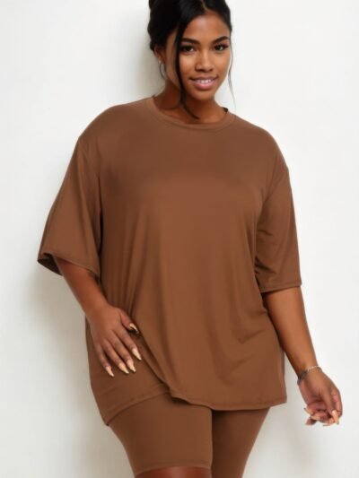 Plus Size Loose Fit Top & Biker Shorts Set