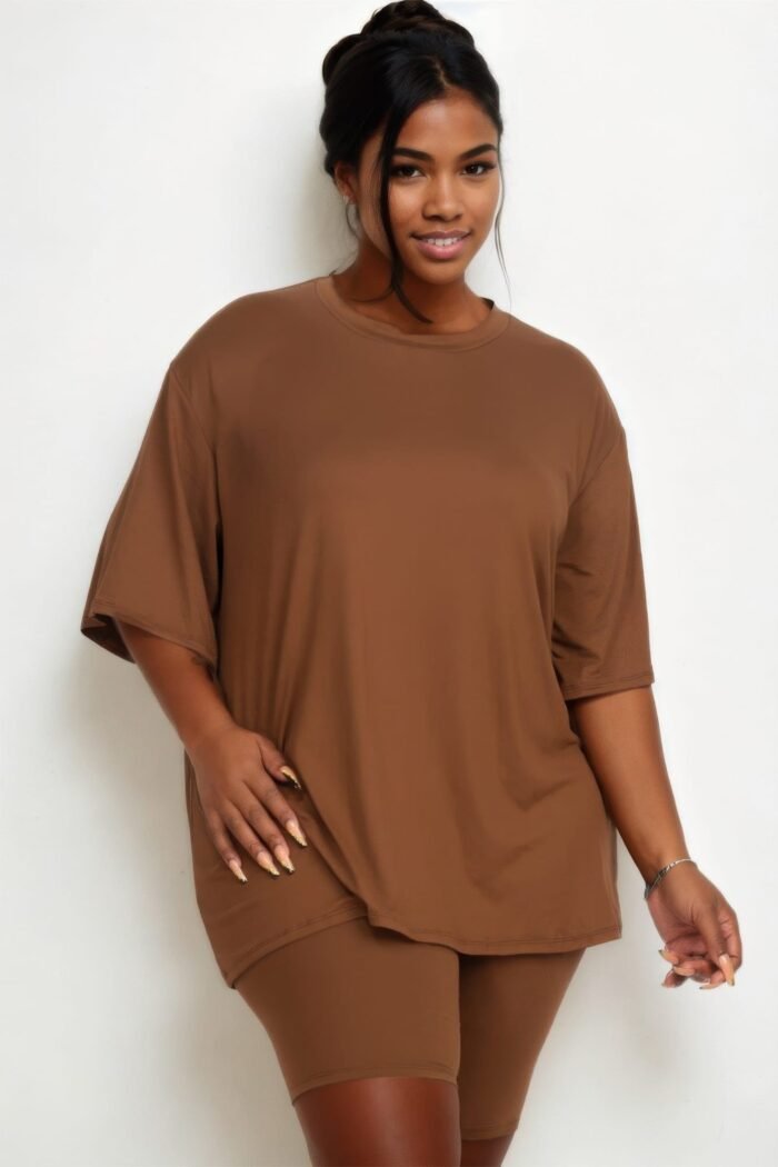 Plus size loose fit top & biker shorts set