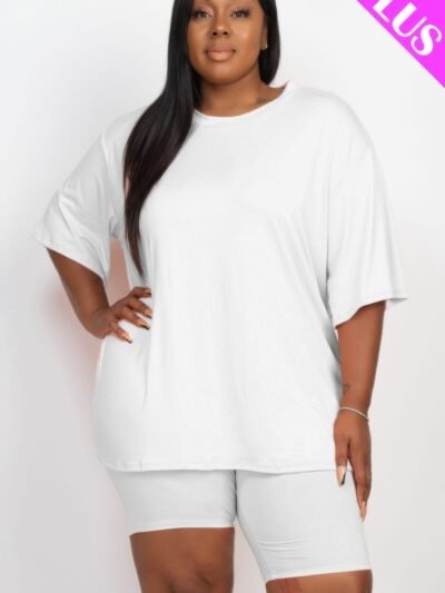 Plus Size Loose Fit Top & Biker Shorts Set Plus Size Loose Fit Top & Biker Shorts Set