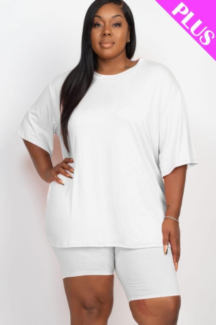 Plus size loose fit top & biker shorts set