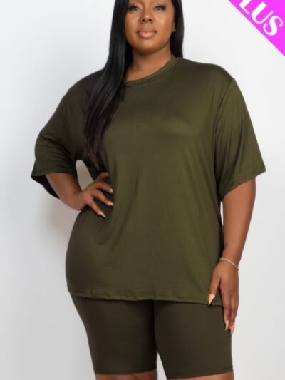 Plus Size Loose Fit Top & Biker Shorts Set Plus Size Loose Fit Top & Biker Shorts Set