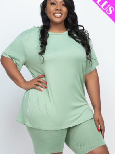 Plus Size Loose Fit Top & Biker Shorts Set Plus Size Loose Fit Top & Biker Shorts Set
