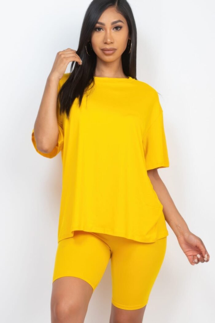Loose fit top & biker shorts set