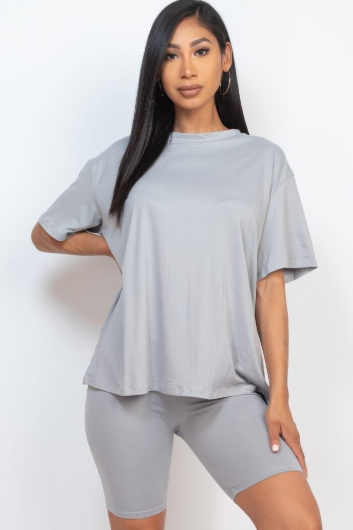 Loose fit top & biker shorts set