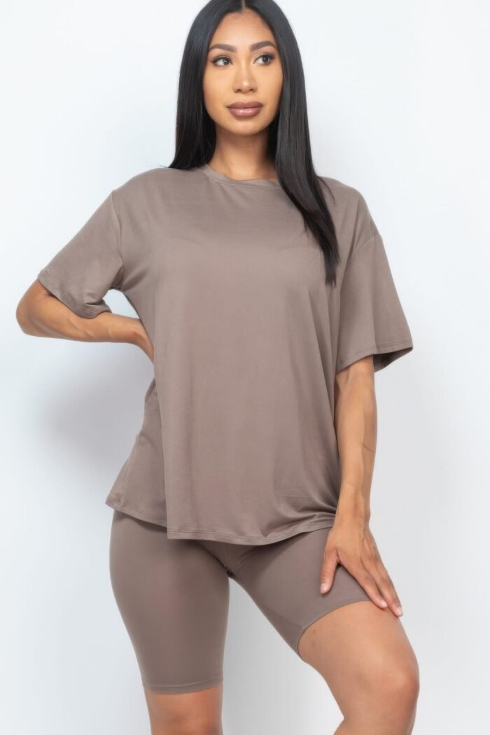 Loose fit top & biker shorts set