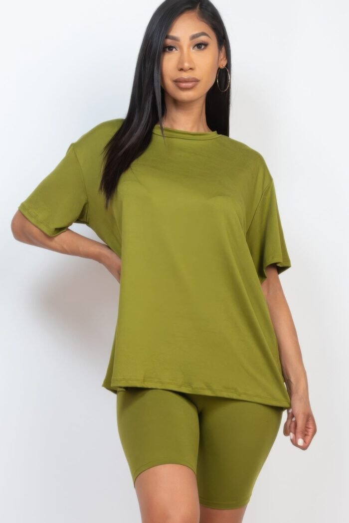 Loose fit top & biker shorts set