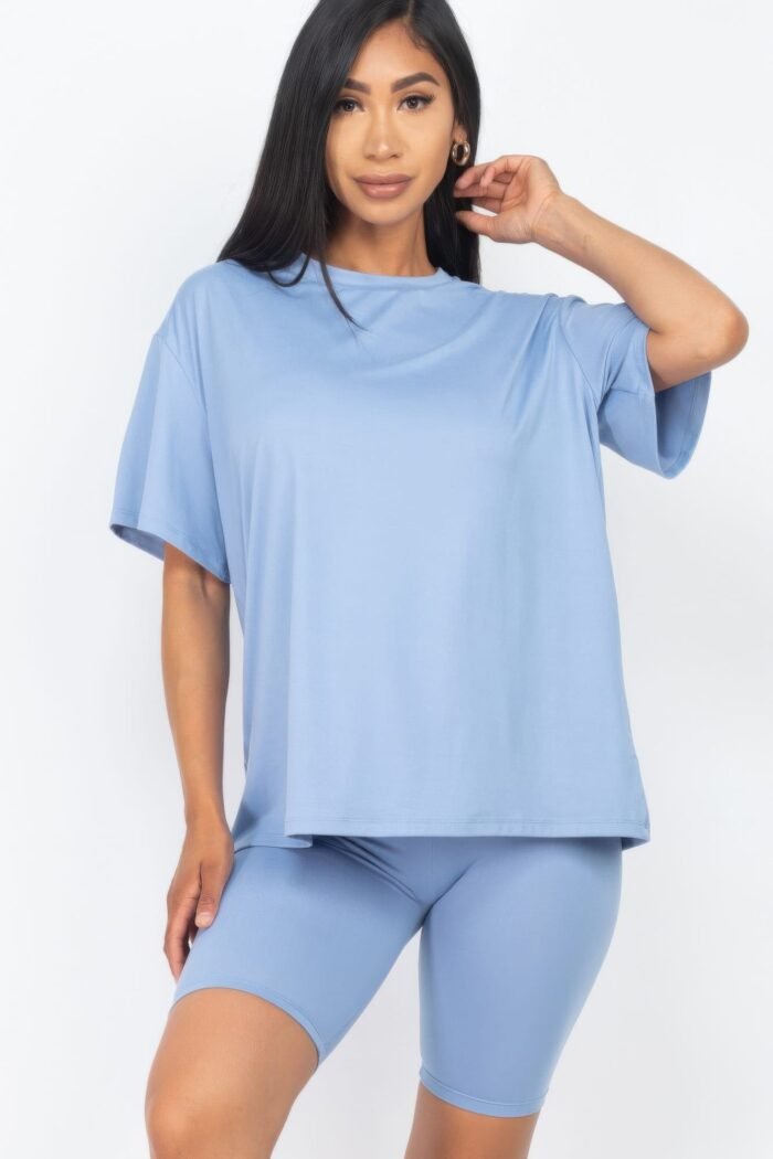 Loose fit top & biker shorts set