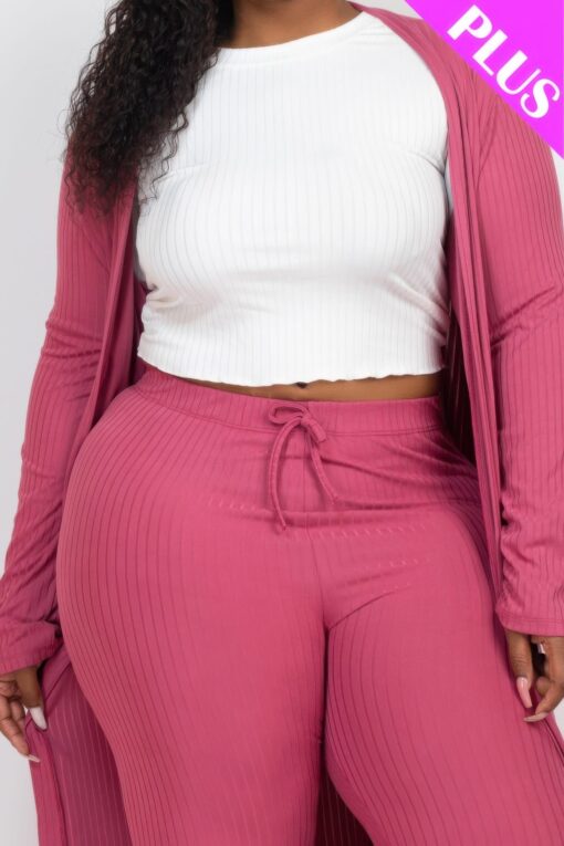 Plus Size Ribbed Long Cardigan & Leggings Set - Image 4