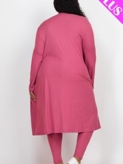 Plus Size Ribbed Long Cardigan & Leggings Set Plus Size Ribbed Long Cardigan & Leggings Set