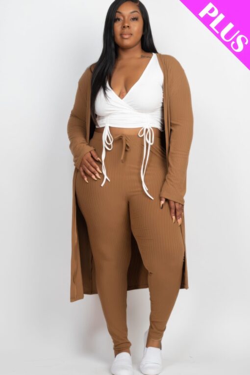 Plus Size Ribbed Long Cardigan & Leggings Set - Image 7