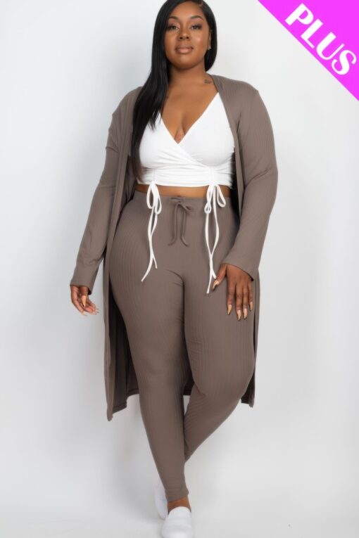 Plus Size Ribbed Long Cardigan & Leggings Set - Image 8
