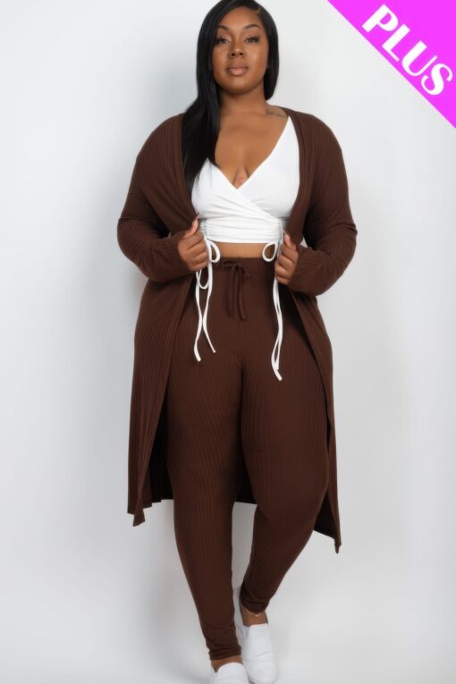 Plus Size Ribbed Long Cardigan & Leggings Set - Image 10