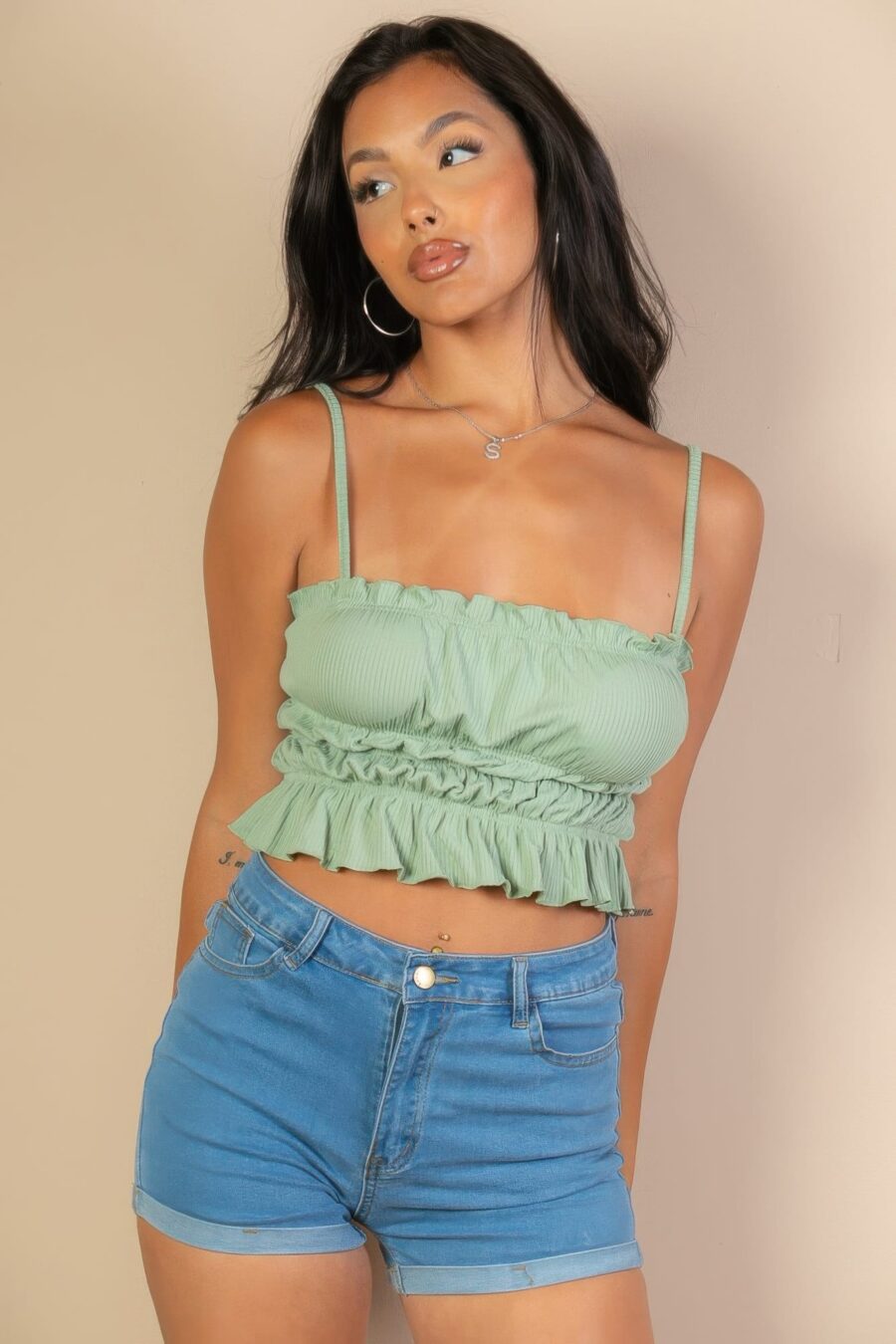 Tiered shirred body crop top